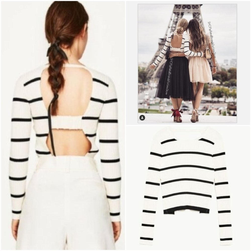 ZARA KNITWEAR STRIPPED OPEN BACK SWEATER TOP